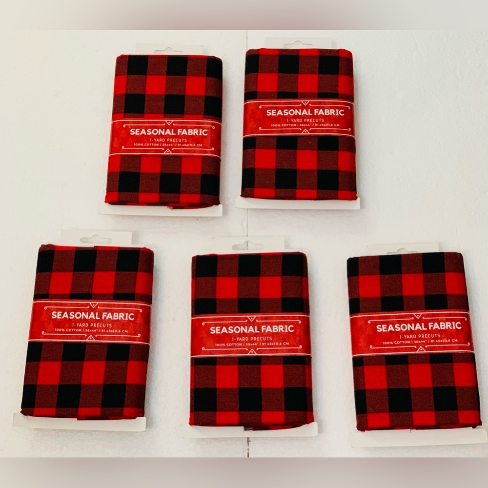 Lot Of 5 Seasonal Fabric 1-Yard Precuts Red Gingham 100% Cotton 36 X 44”